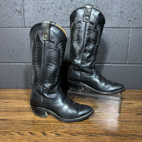 Vintage Texas Black Leather Cowboy Boots Women’s 6.5B Western Made in USA - Picture 2 of 8
